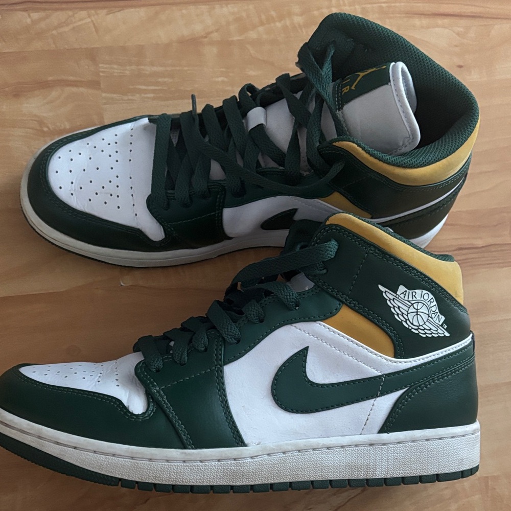 Jordan Green, White, and Gold Men's Sneakers